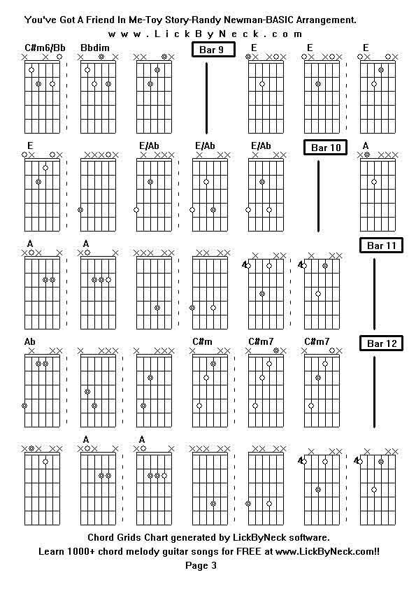 Chord Grids Chart of chord melody fingerstyle guitar song-You've Got A Friend In Me-Toy Story-Randy Newman-BASIC Arrangement,generated by LickByNeck software.